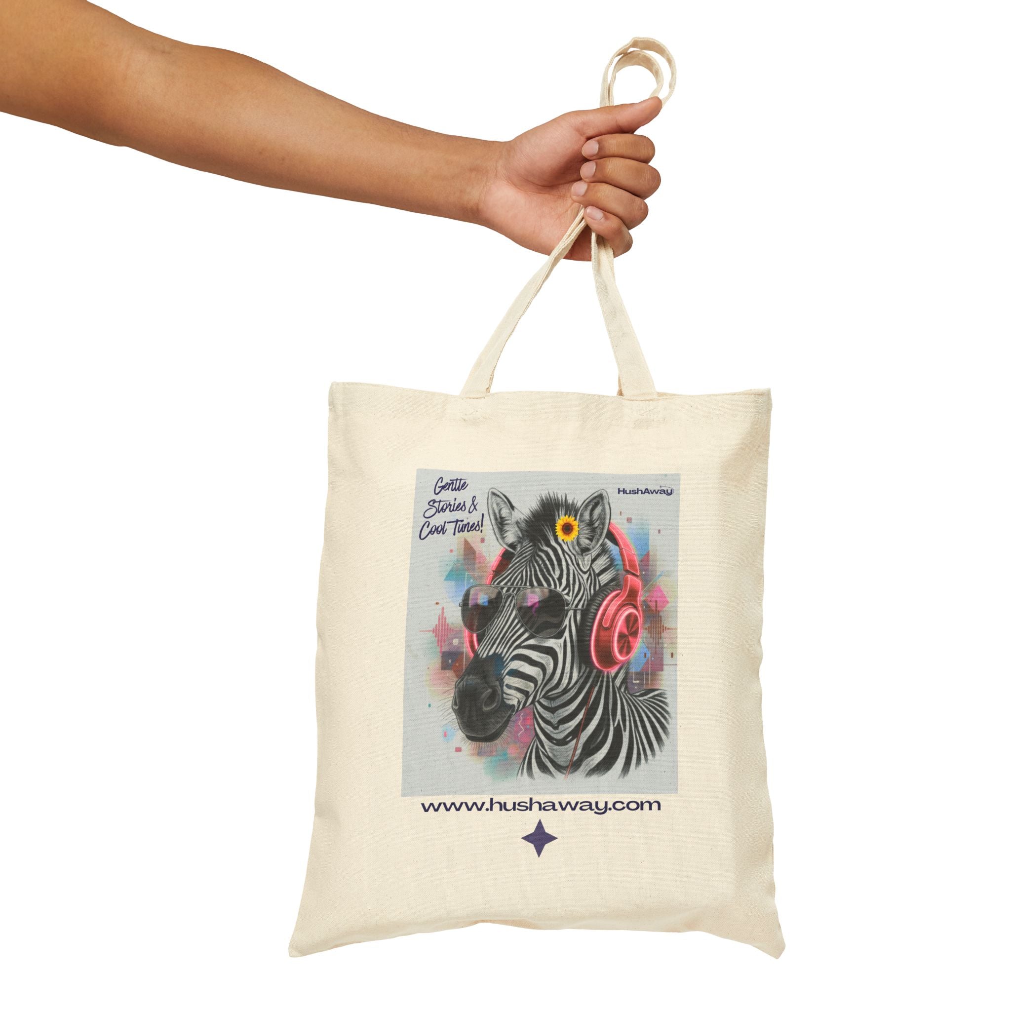 Cotton Canvas Tote bag - Zebra with Headphones