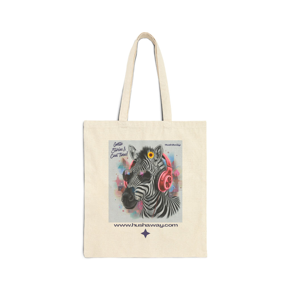 Cotton Canvas Tote bag - Zebra with Headphones