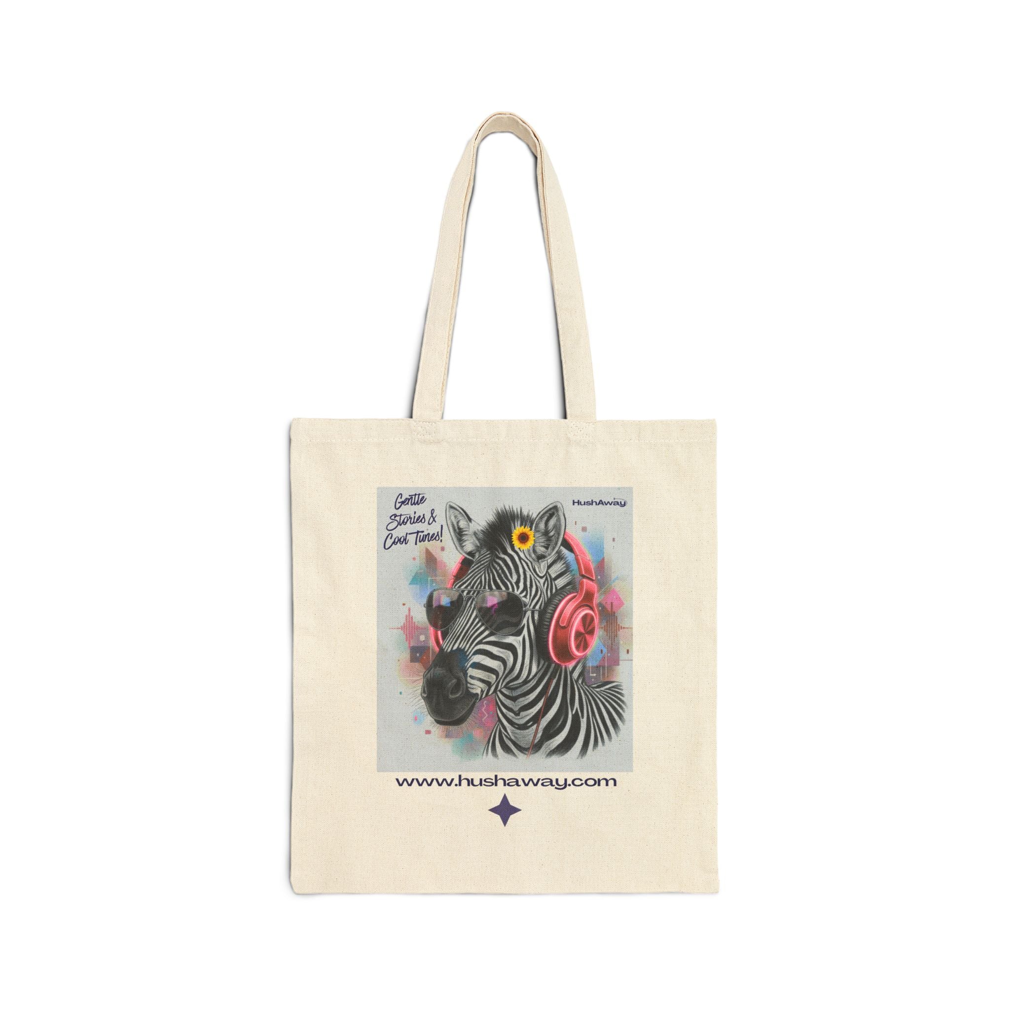 Cotton Canvas Tote bag - Zebra with Headphones