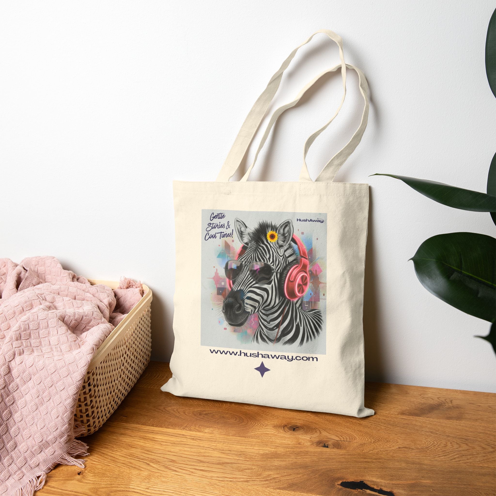 Cotton Canvas Tote bag - Zebra with Headphones